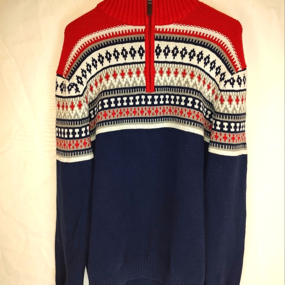 Izod Fair Isle Pullover Sweater 1/4 Zip Winter Christmas Mens XL - Picture 1 of 3